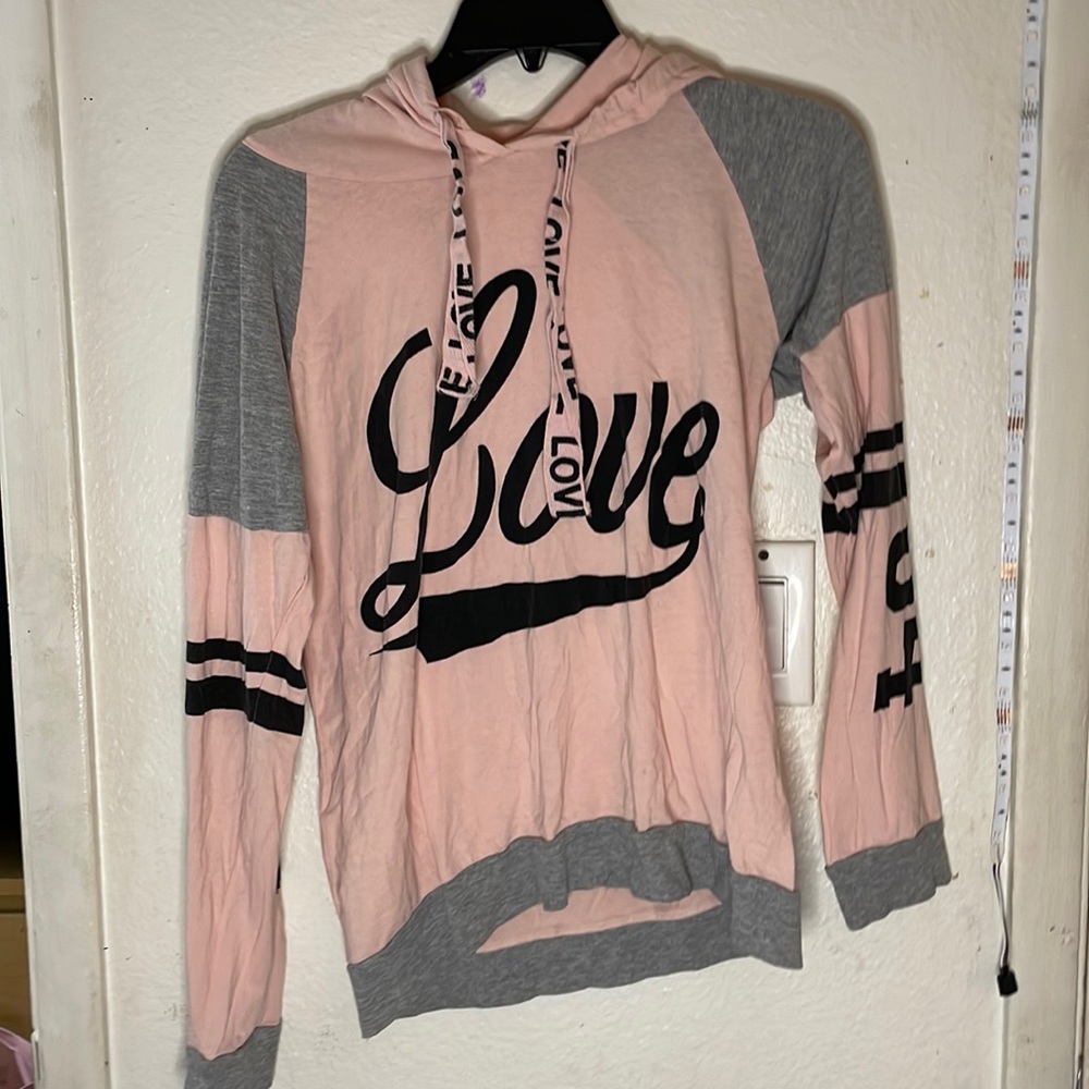 ON FIRE, Women’s long sleeve hooded pink top, Size Large